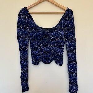Blue Going Out Top with Keyhole Detail and Ruching